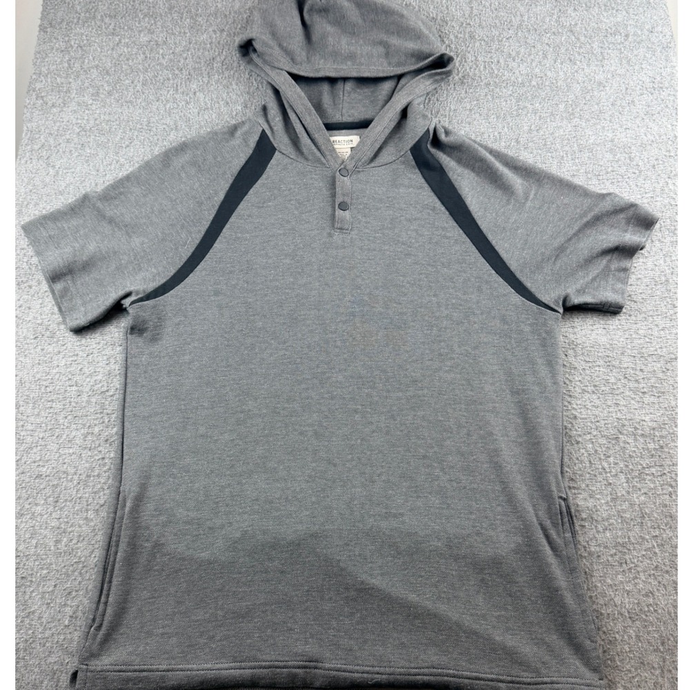 Kenneth Cole Reaction Hoodie Men's M Gray Short Sleeve Henley‎ Pique Pullover
